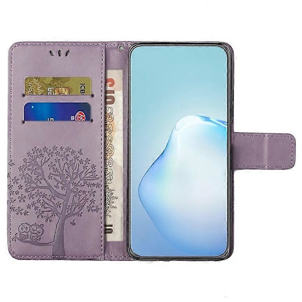 Kompatibel med Samsung Galaxy A15 4G Deksel Ugle Tre Trykt Lær Flip Telefondeksel med Lommebok Purple