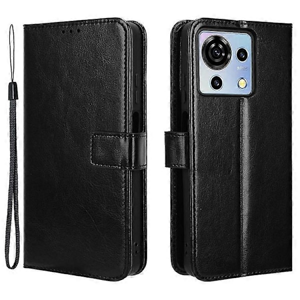 Kompatibel med ZTE Blade V50 Vita lædercover med rem, telefonpung og stativ Black
