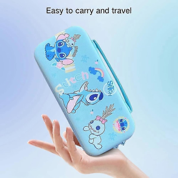Söt Switch-väska för Nintendo Switch OLED, Kawaii Hårdskaligt Bärbart Reseväska med 12 Spelkortplatser, Inre Skydd (blå)