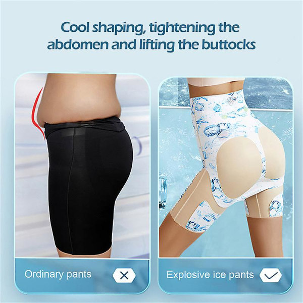Seamless Shapewear Kvinnor Hög midja Magen Slimming Trosor Sommar Ice Silk Safety Shorts Mage Butt Lifter Body Shaper B-Skin 2XL