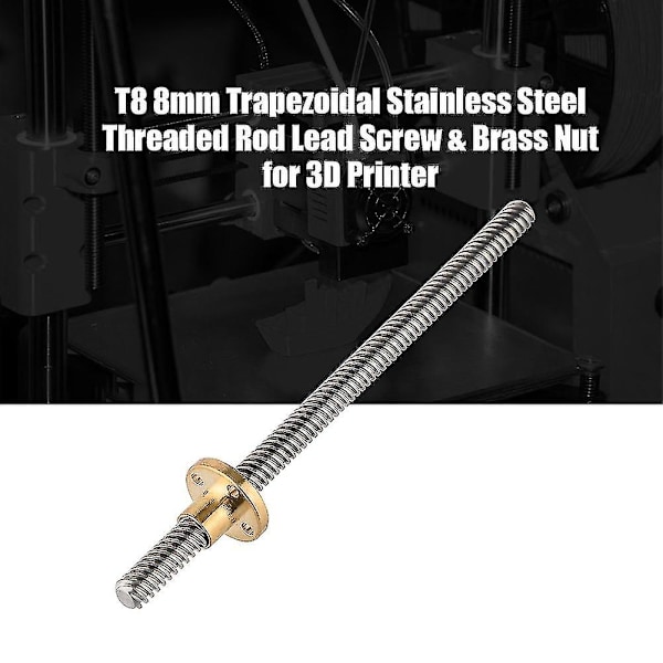 T8 8mm Trapezformet Rustfrit Stål Gevindstang Spindelskruer &amp; Messingmøtrik Til 3D Printer 150mm