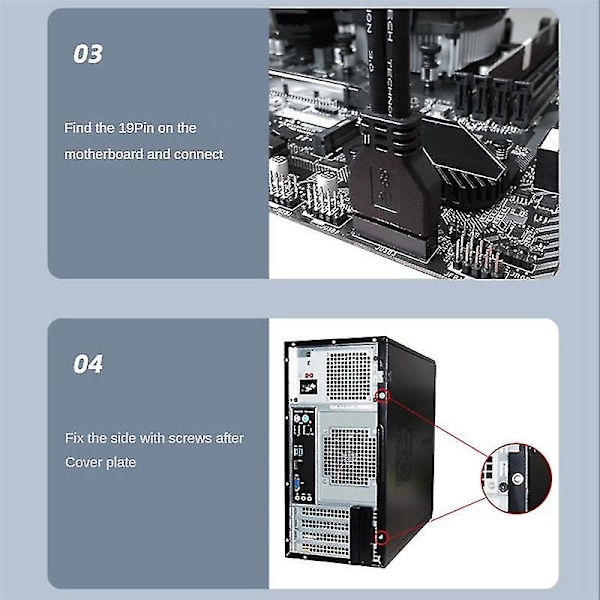 19/20pin till USB3.0 Adapterkabel 5gbps 20p till USB3.0 4-port Bakre Bländarkabel Moderkorts Konvertering