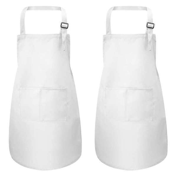 12-delars Förklädes- och Kockhattset, Justerbart Barnförkläde med Fickor (vit, Lämplig för 2-6 år)