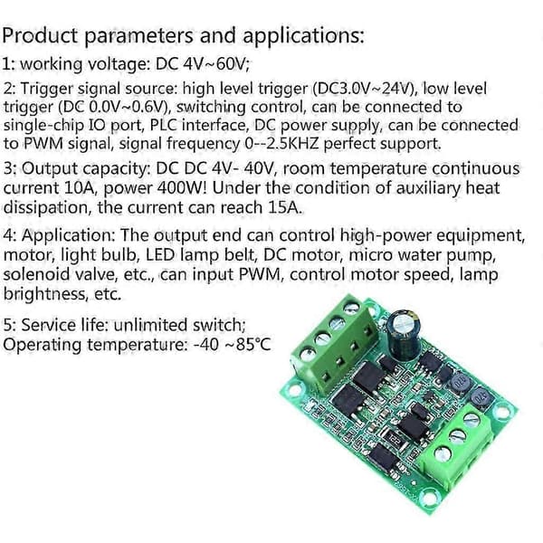 DC 4V-60V Høyeffekt 400W MOS Rør Mosfet Trigger Drivmodul Høy / Lav Nivå
