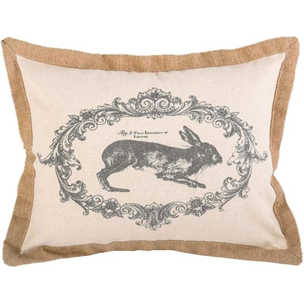 Vintage Kanin Rektangel Dekorativt Pyntepudebetræk Pudebetræk Bondehus Rustik Bomuld Linned Pudebetræk Til Sofa Seng 16\"x20\" Kanin