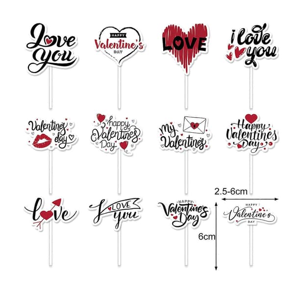 12 stk. Søde Valentinsdag Cupcake Toppers Hjerteform Brevprint Kagepynt Mad Appetizer Stand