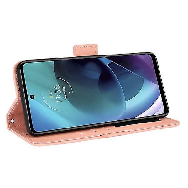 Deksel med flere kortspor og kontantlomme kompatibelt med Motorola Moto G51 5G, PU-lær beskyttende telefonveske med stativ Pink