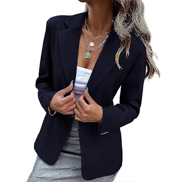Dam Enkelknäppt Kavaj Blazer Långärmad Revers Enfärgad Jacka Business Casual Slim Fit Ytterkläder-ZZY