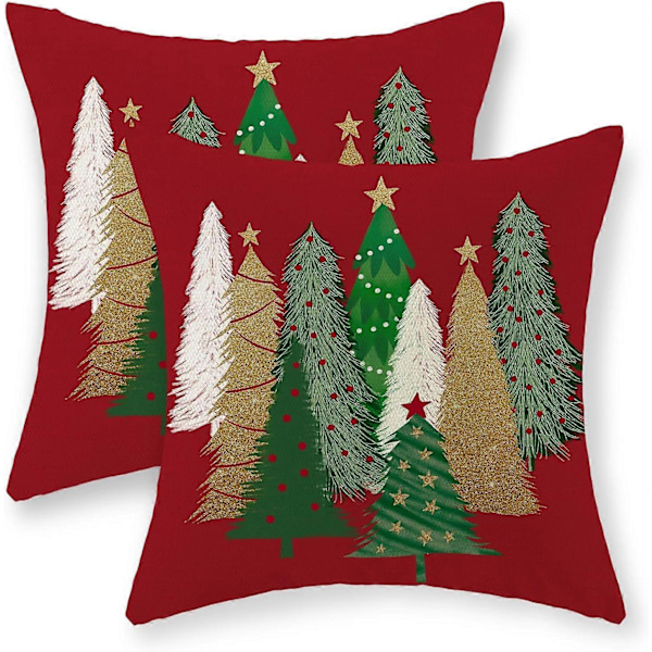 Jul Kuddfodral 45,72 x 45,72 cm Jul Dekorativt Linne Kuddfodral Jul Röd Kudde Julgran Stjärna Utomhus Prydnadskudde