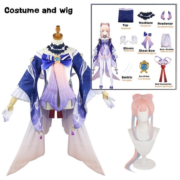 Sangonomiya Kokomi Cosplay Kostym Genshin Impact Cosplay Kokomi Tube Tops Klänning Outfits Med Ryggdekoration Peruk Halloween Cos costume and wig XXXL