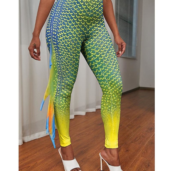 Halloween leggingsit naisille Fishe Scale leggingsit korkeavyötäröiset täyspitkät housut Halloween leggingsit tanssiin style 1 L