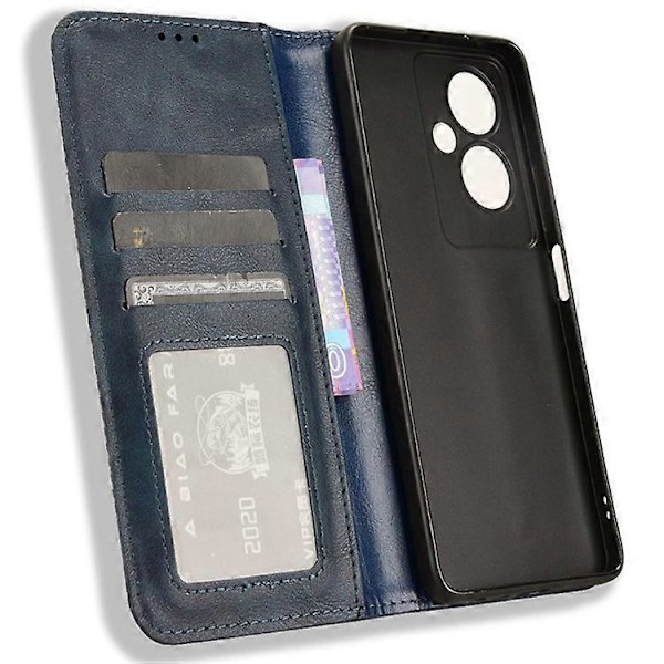 Kompatibelt Skal för Oppo A79 5G / A2 5G Retro PU Läder Magnetisk Självstängande Plånboksfodral Blue