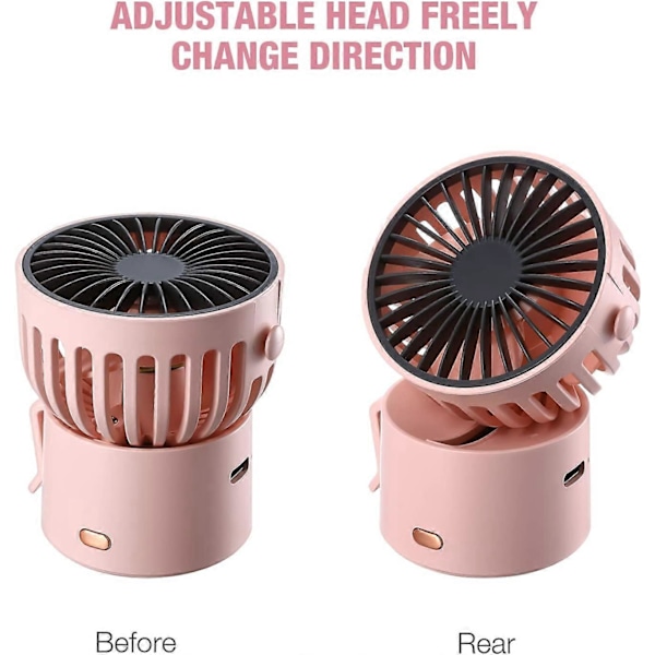 Mini Ventilator Bærbar Personlig Lille Håndholdt Ventilator USB Genopladelig Batteridrevet Hånd Hals Bordventilator, 3 Hastigheder Multi-Purpose Små Lommeventilatorer til Piger