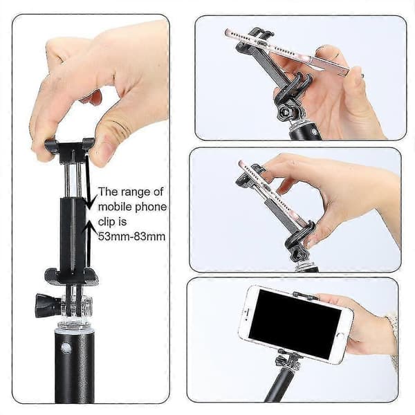 Selfie Stick med Bluetooth, Håndholdt Selfie Stick med Tripod, sort