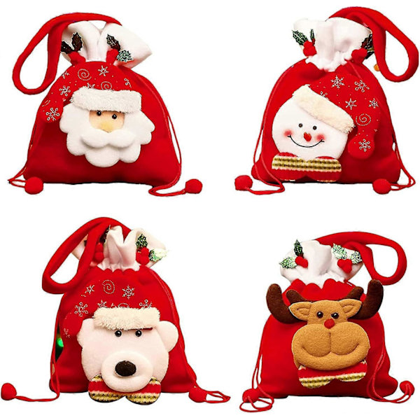 4-pack julklappspåsar, presentpåsar med dragsko