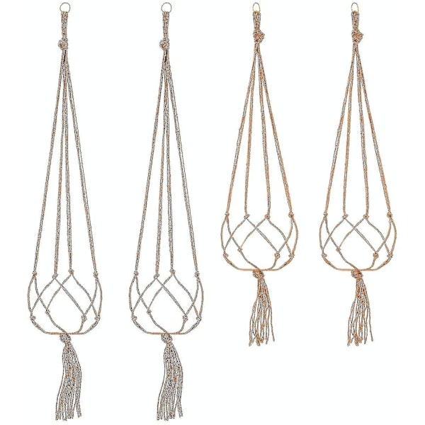 4 stk. hengende tau Macrame Plantepotteholder Hengende Plantehenger Hagedekorasjon - 2 stk. 105 cm og 2 stk. 90 cm