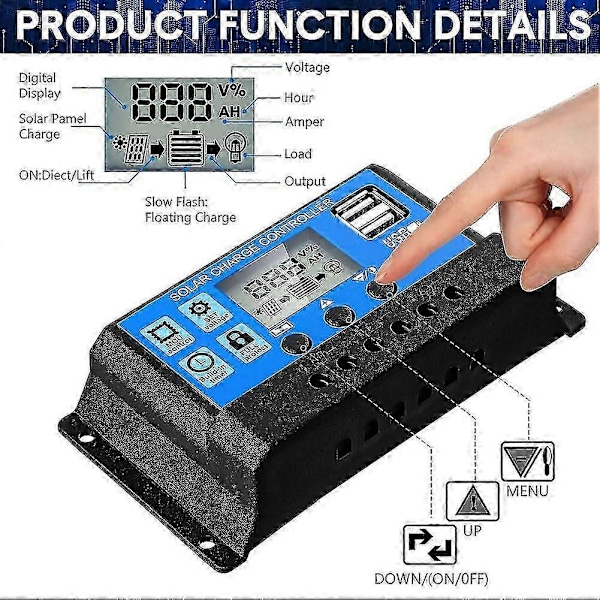 2 stk. 30a Solcelle Batteri Controller 12v/24v Solpanel Ladecontroller Jord Solpanel Kontrol