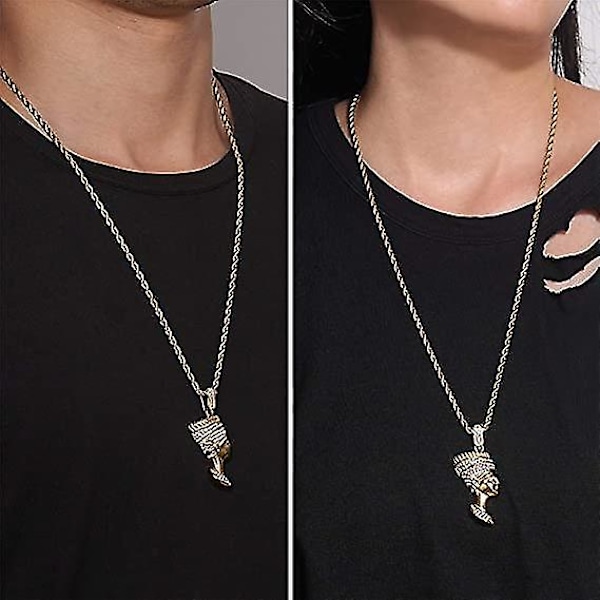 Egyptiläinen kuningatar Nefertiti kaulakoru Bling kullattu vintage koru kuutiollinen zirkonia hip hop riipus kaulakoru henkilökohtainen lahja miehille naisille/paras vaimo/tyttö