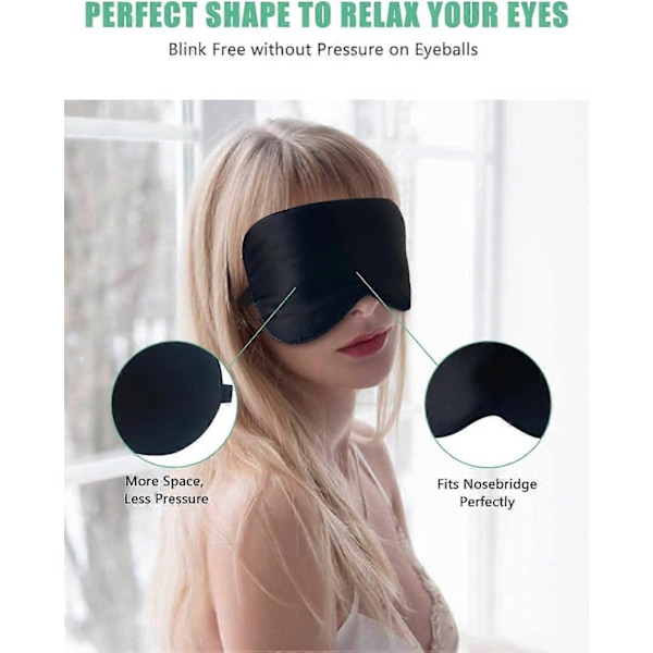Sovmask, 2-pack 100% Äkta Naturlig Ren Siden Ögonmask med Justerbart Band för Sömn, BeeVines Ögonmask