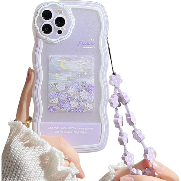 Yhteensopiva Iphone 12 Pro Max -kuoren kanssa, jossa on söpö violetti kukka-aiheinen kuvio, esteettinen naisille, teinitytöille, kukka-linssinsuojakuori iPhonelle