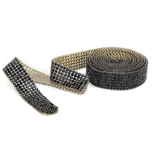 1m Rhinestone Krystal Glas Mesh Bånd Stryge Applikation Brudekjole Sko Trim (Sort)