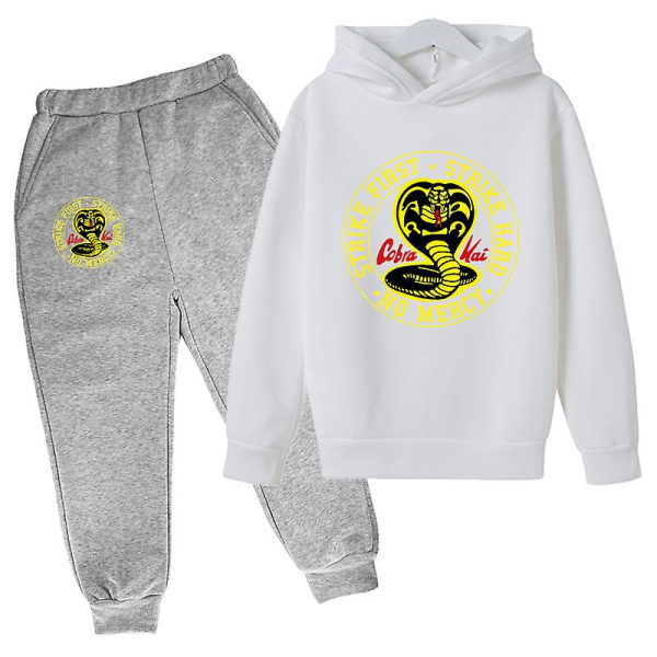 Vår Höst Pojkar Casual Cobra Kai Print Långärmad Pullover Luvtröja+byxor Kläder 2st Träningsoverall 4-14 år Tjej Pojkar Kläder 11 11-12T