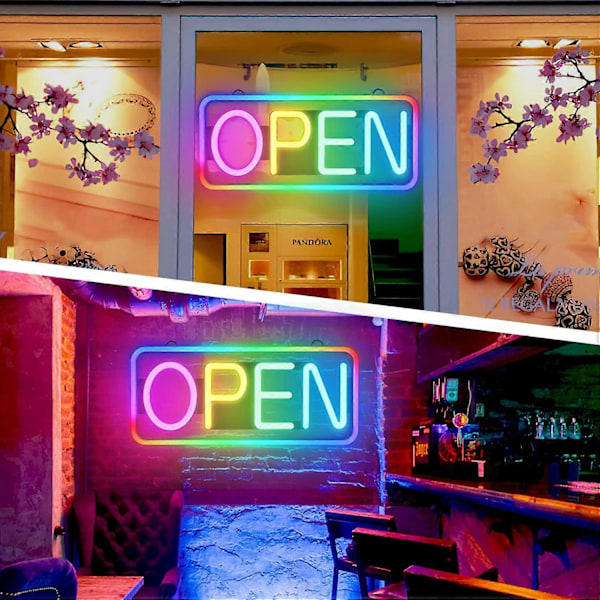 LED Öppen Skylt, 2110 tum Neon Öppen Skylt med Fjärrkontroll, Färgskiftande & Scrollande Lägen, Justerbar Ljusstyrka och Hastighet RGB Öppna Skyltar