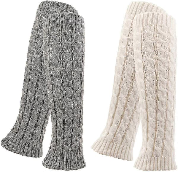 2 par leggings til kvinder, benvarmere (2 stk., hvid, grå)
