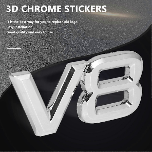 7,5x3,5cm Auto auto V8 tarrat 3D kromitarra tunnusmerkki