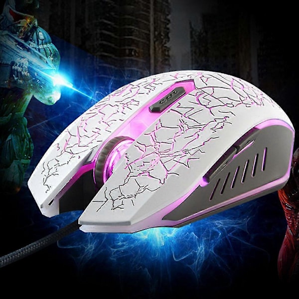 Gaming Mus Kablet, USB Optisk Datamus Med RGB Bakgrunnsbelysning, 4 Justerbare DPI Ergonomisk Gamer Laptop Mus - Hvit