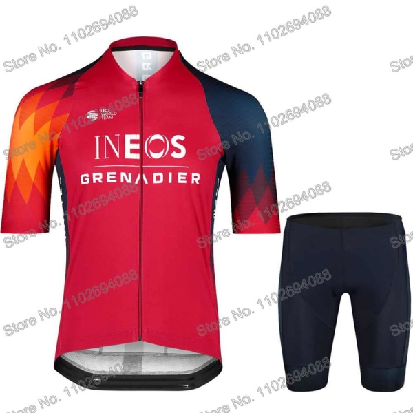 Ineos Grenadier 2023 Set Kesä Lyhythihainen Pyöräilyvaatteet Miesten Maantiepyöräpaita Puku MTB Polkupyörän ruokalappu shortsit 10 M