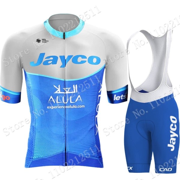 Team Jayco Alula 2023 Cykeltröja Set Kortärmad Blå Herrkläder Road Bike Shirts Kostym Cykel Bib Shorts MTB Maillot 2 XS