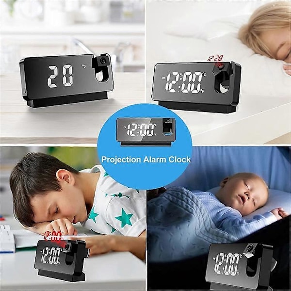 S282 Multifunktionell Kreativ LED-Skärm Väckarklocka Elektronisk Digital Tid Temperatur Kalender Projektionsväckarklocka (Standard White