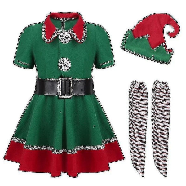 Snabbfrakt Green Elf Barn Varm Juldräkt Jultomte Kläder För Flickor Pojkar Nyår Barnkläder Festkläder Set S 110cm