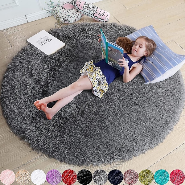 Tflycq Blush rund matta för sovrum,fluffig cirkelmatta 4'x4' för barnrum,lurvig matta för tonårsflickrum,lurig rund matta för barnrum,fuzzy P