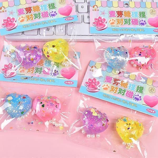 1/2/3 STK Blød Hjerte Squishy Legetøj, Tilfældig Farve Stressaflastende Bold med Glitter & Perler, Sensorisk Fidget til Børn & Voksne, 1 Pakke 2PCS