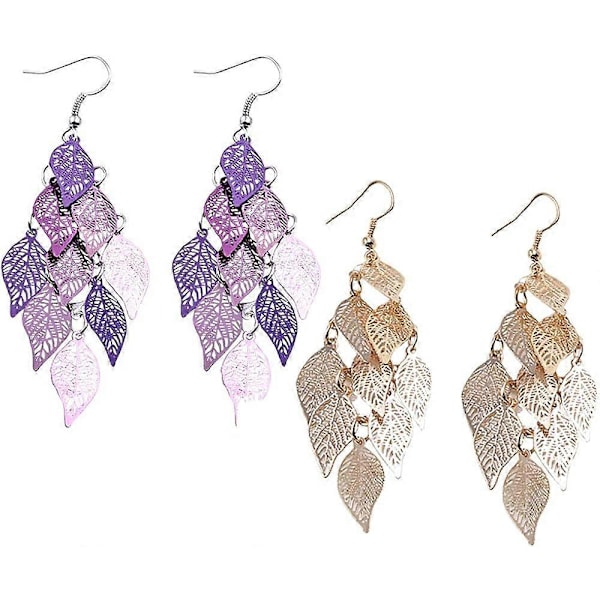 Heyone Boho Lätta Ljuskrona Lager Örhängen Långa Ihåliga Filigran Hängande Ovala Löv Drop Pierced Örhängen för Kvinnor