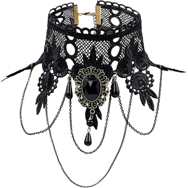 Elegant Vintage Princess Black Lace Gothic Statement Necklace Br