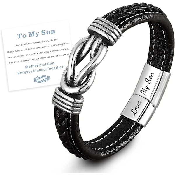 Mamma och son för alltid sammanlänkade flätat läderarmband, rostfritt flätat läderarmband för män, inspirerande armband, sonexamen