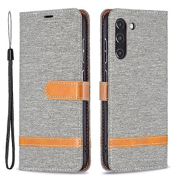Splejsning Jeans Stof Overflade Læder Telefon Cover Wallet Stand Case Kompatibel Med Samsung Galaxy S21 FE/S21 Lite Grey