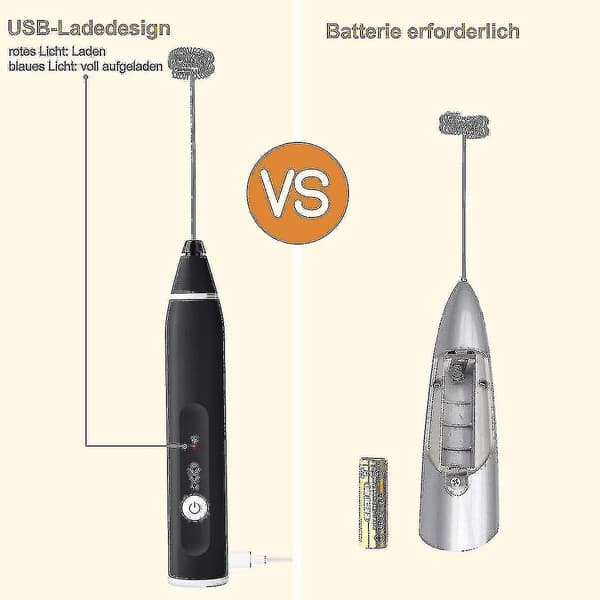 Elektrisk Mælkeskummer Med Dobbelt Piskeris, USB Opladbar, Sort