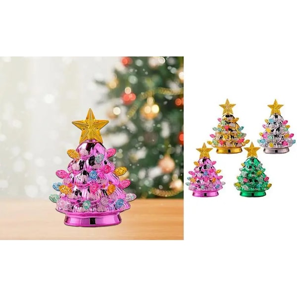 11 cm mini julgran med ljus konstgjorda järn julgran prydnad upplysta festliga dekorationer julgran nyårspresent rose red