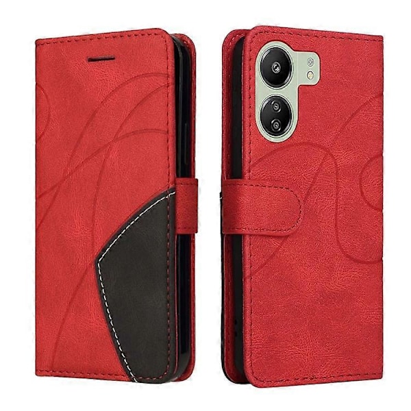 KT Leather Series-1 Yhteensopiva Xiaomi Redmi 13C / Poco C65 4G -puhelimen kanssa, nahkajäljitelmä, pudotussuoja Red