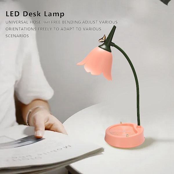 Blomma LED Skrivbordslampa Student Sovrumsbelysning Kontaktläsning Ögonskydd USB Blomlampskärm T