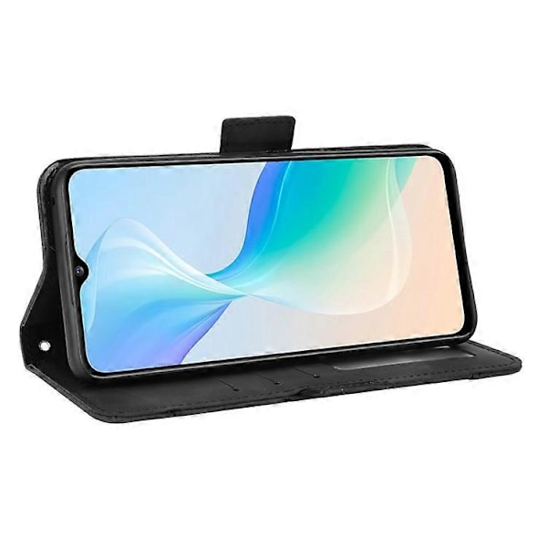 Yhteensopiva vivo Y76 5G PU-nahkainen korttipaikallinen suojakotelo, jossa on kaksoismagneettilukko, lompakkoteline ja puhelinkuori Black