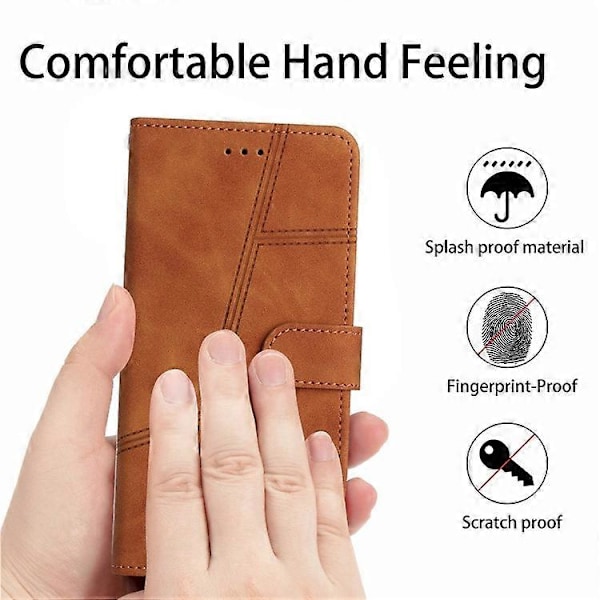 Kompatibel til Oppo A79 5G Linjer Præget Mobiltelefon Etui Foldbart Stativ PU Læder Cover Brown