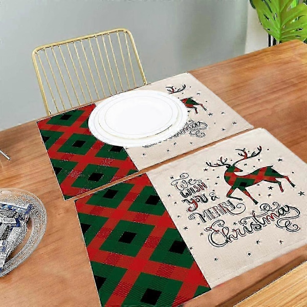 Sett med 4 Vinter Snø Kjøkkenmatte Reversibel Bomull Jute Jul Brikke