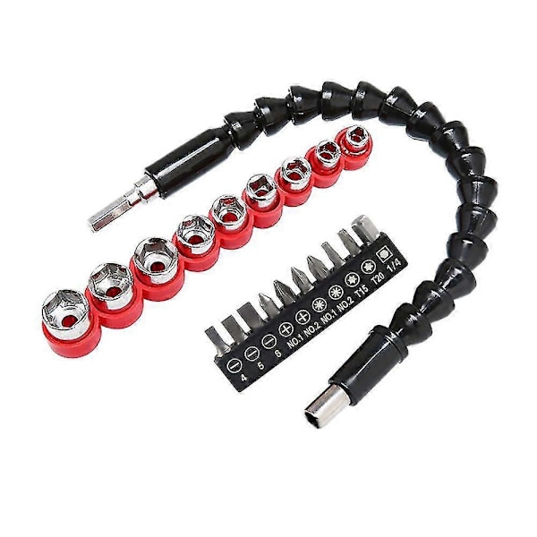 295 mm Fleksibel Forlænger Forstærket Blød Boremaskine Elektrisk Skruetrækker Bitsæt med 10 Hex Bits og Bits (5 mm - 13 mm)