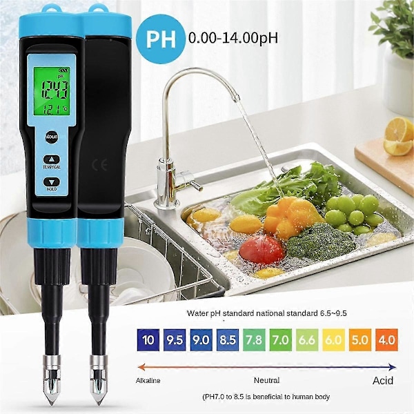 Fødevare PH Måler 0.00-14.00PH Høj Nøjagtighed Temp PH Tester Sensor Syreanalyse til Kød Konservering Ch