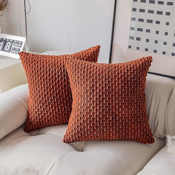 Mjuk Sammet Enfärgad Fyrkantig Dekorativ Kuddfodral Handgjordt Örngott med Dold Dragkedja, 2-pack, 45x45 cm, Bränd Tegel